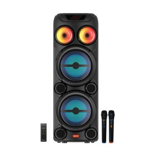 DigitalX PartyMate X303 Bluetooth party speaker with LED lighting, two wireless microphones and remote control.